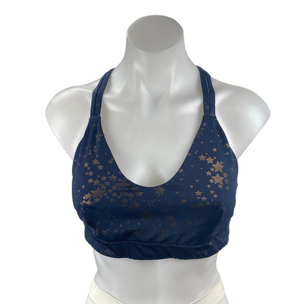 JoyLab Womens Navy Blue Starry Stars Strappy Yoga Athletic Sports Bra Crop Top L